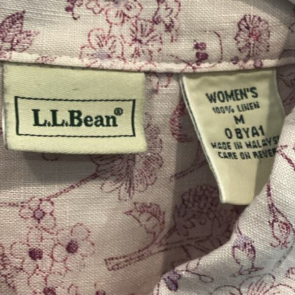 L.L.Bean Womens Linen Button Up Short Sleeve Shirt Medium Pink Floral Cottage - Picture 3 of 8
